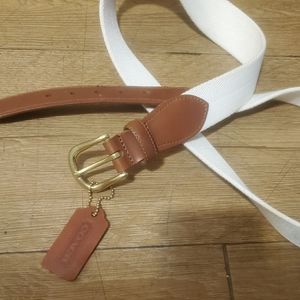 Coach White Canvas & Leather Belt 42" Style 3880